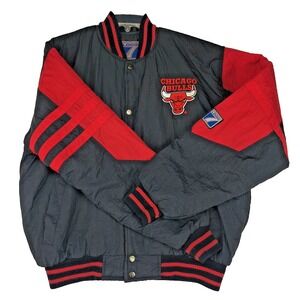Vintage‎ Logo 7 Chicago Bulls NBA Varsity Bomber Jacket Youth XL Black Red 90s